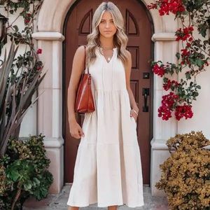 NWT Braxton Cotton Pocketed Tiered Midi Dress